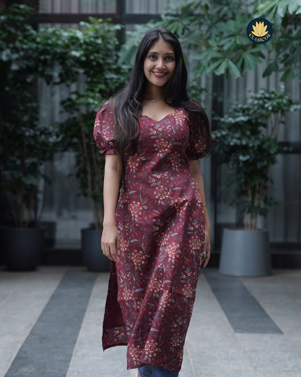 Trendy Cotton Casual with Puff Sleeves & Ambika Collar Neck - CLS0150