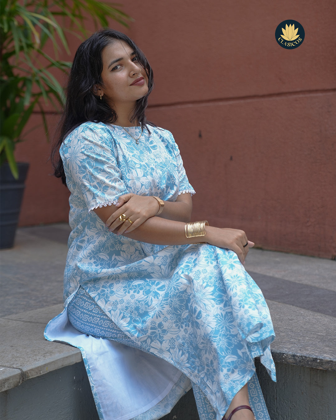 Trendy Cotton Casual with Elegant lace detailing on sleeves & Boatneck - CLS0151