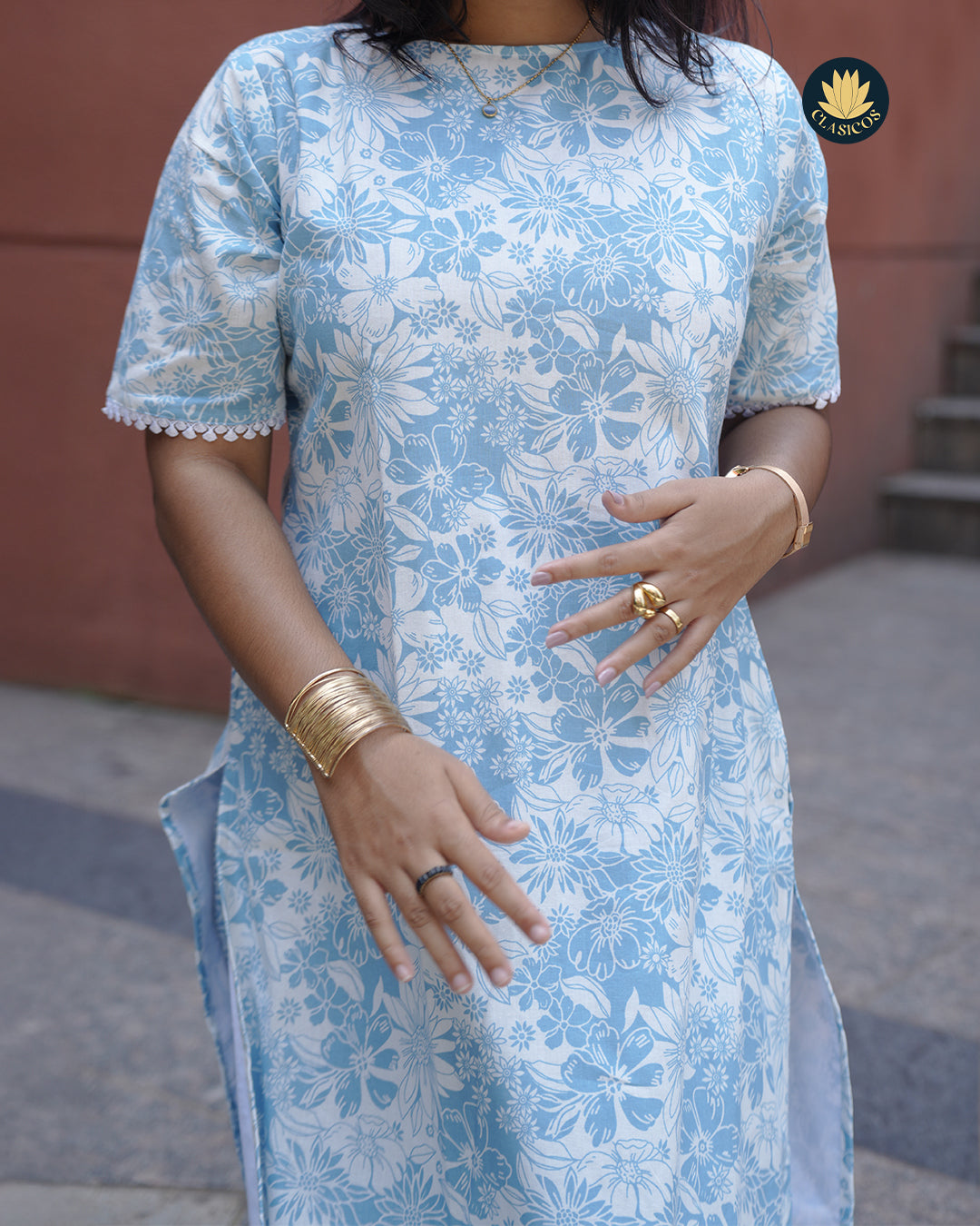 Trendy Cotton Casual with Elegant lace detailing on sleeves & Boatneck - CLS0151