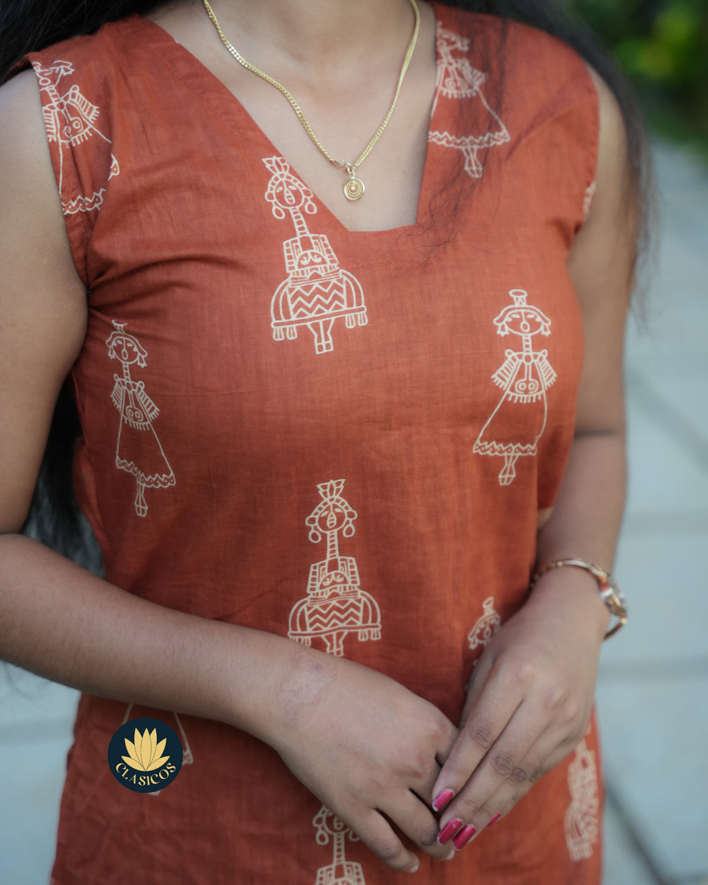 Pure Cotton Tribal Tales Block Printed Kurti (Sleeves inside) - CLS0189