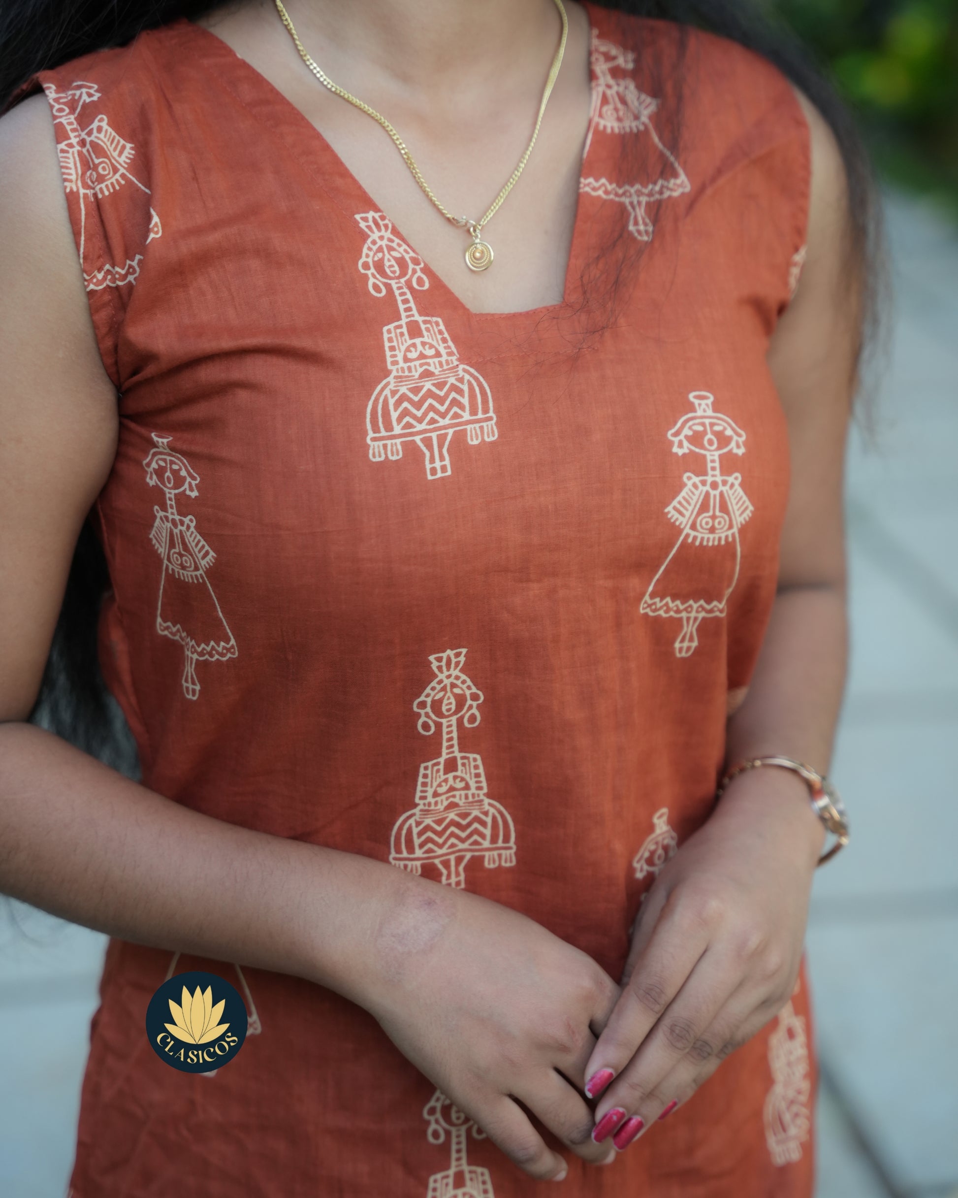 Pure Cotton Tribal Tales Block Printed Kurti (Sleeves inside) - CLS0189