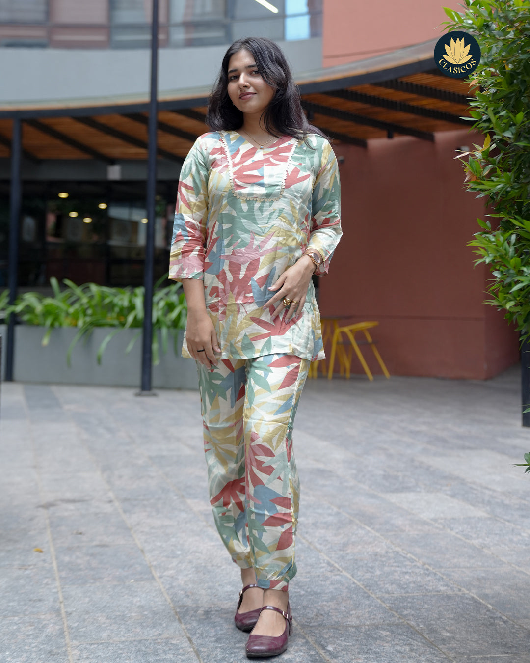 Premium Muslin Fabric Short Kurti and Bottom Set - CLS00154