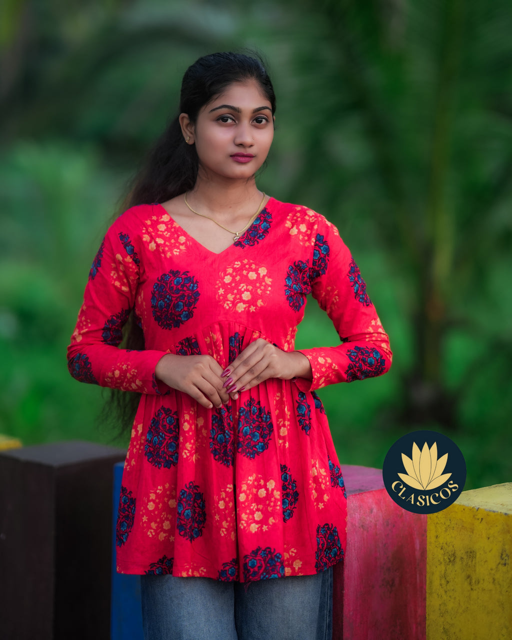 Pure Cotton Hand Block Printed Peplum Top – Full Sleeves - CLS0166