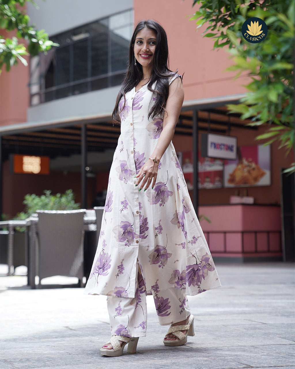 A-Line Cotton Dress with Artistic Print Sleeveless with Optional Sle Clasicos A-Line Cotton Dress with Artistic Print Sleeveless with Optional Sle Clasicos