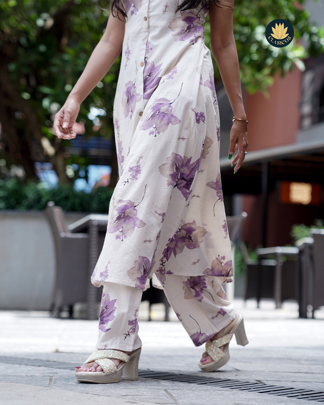A-Line Cotton Dress with Artistic Print Sleeveless with Optional Sle Clasicos A-Line Cotton Dress with Artistic Print Sleeveless with Optional Sle Clasicos