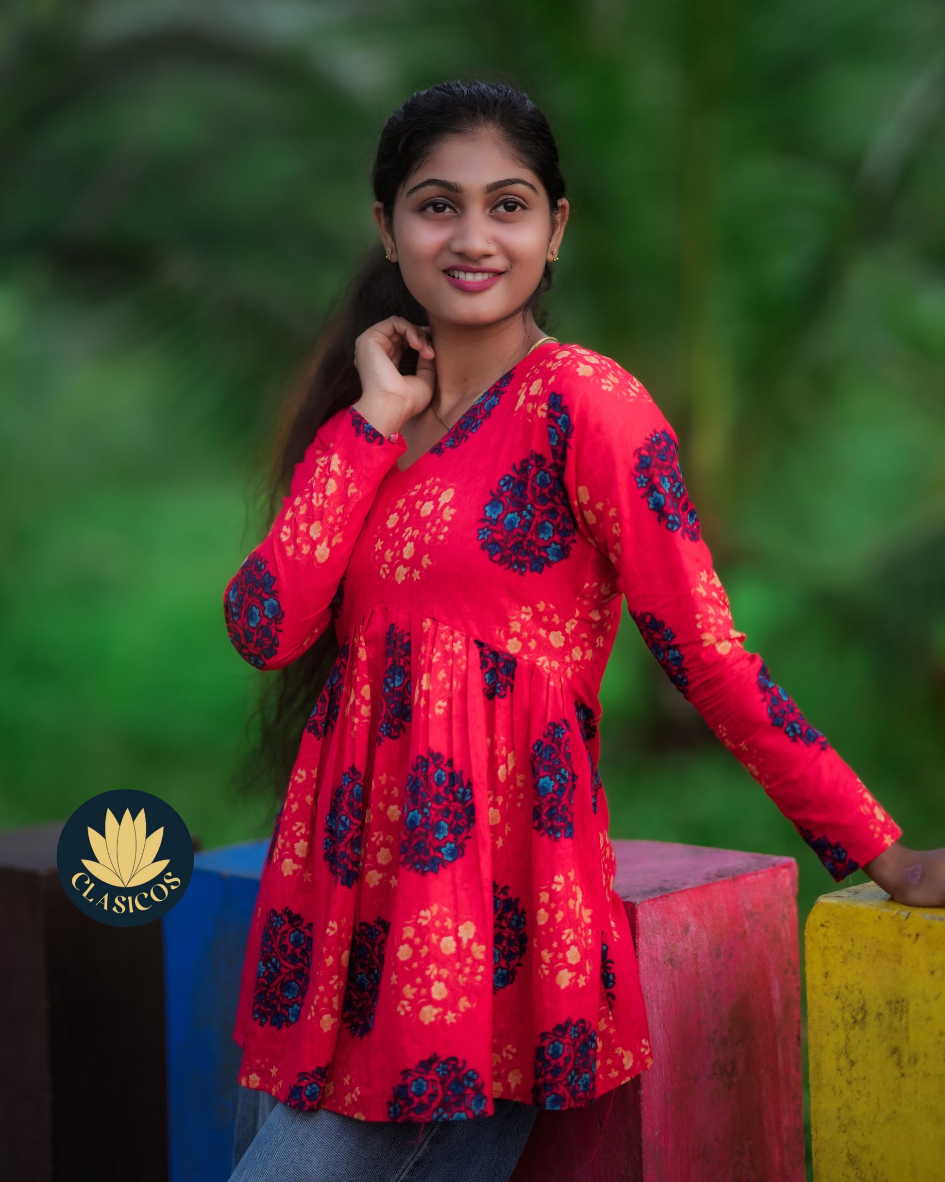 Pure Cotton Hand Block Printed Peplum Top – Full Sleeves - CLS0166