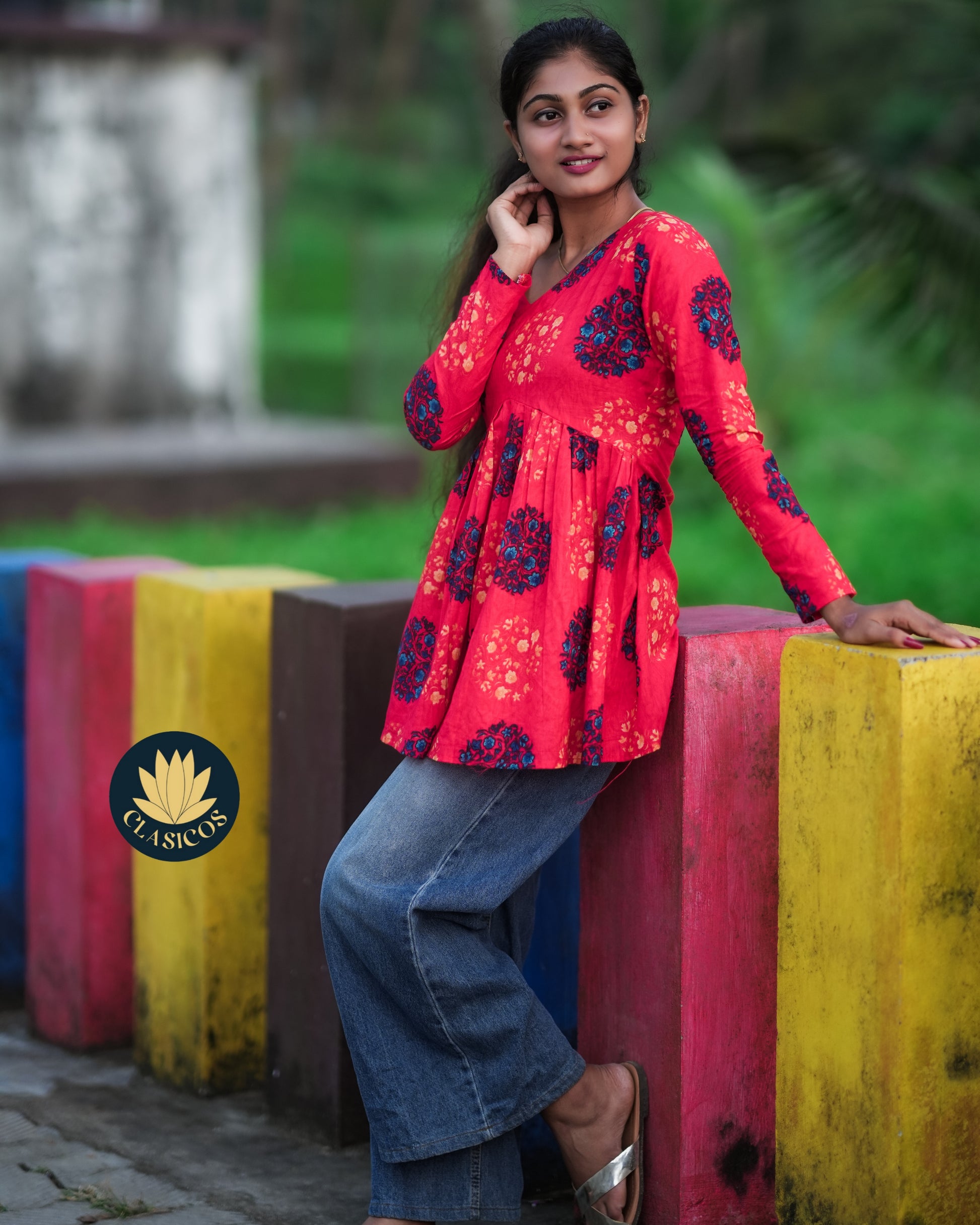 Pure Cotton Hand Block Printed Peplum Top – Full Sleeves - CLS0166