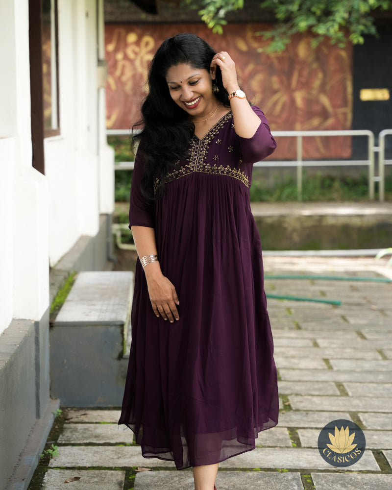 Georgette Hand Work Partywear Kurti – Elegant A-Line with Crepe Lining - CLS0094