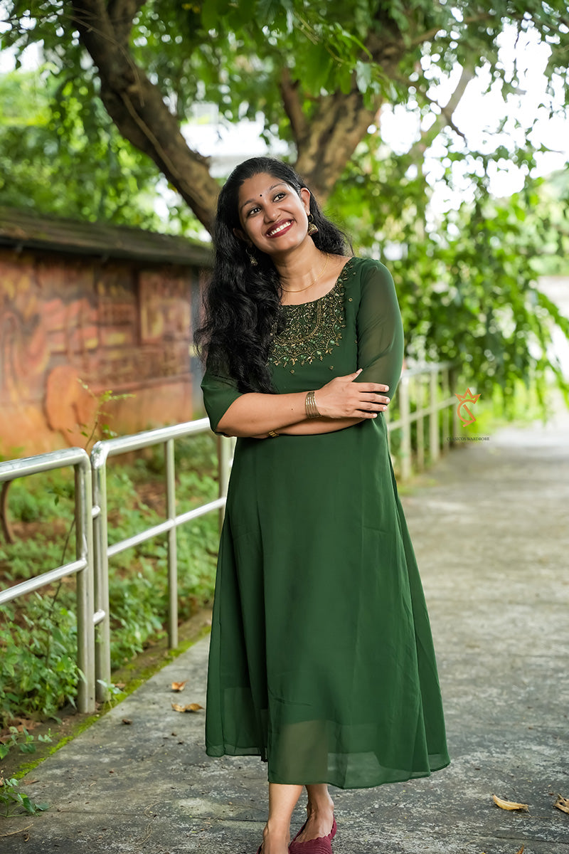 Georgette Handwork A-Line Partywear Kurti - CLS0093