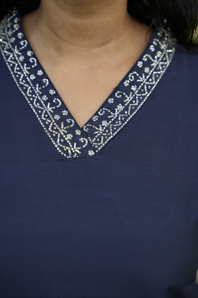 Soft Slub Cotton Kurti with Simple Shawl Neck & Side Slits - CLS0095