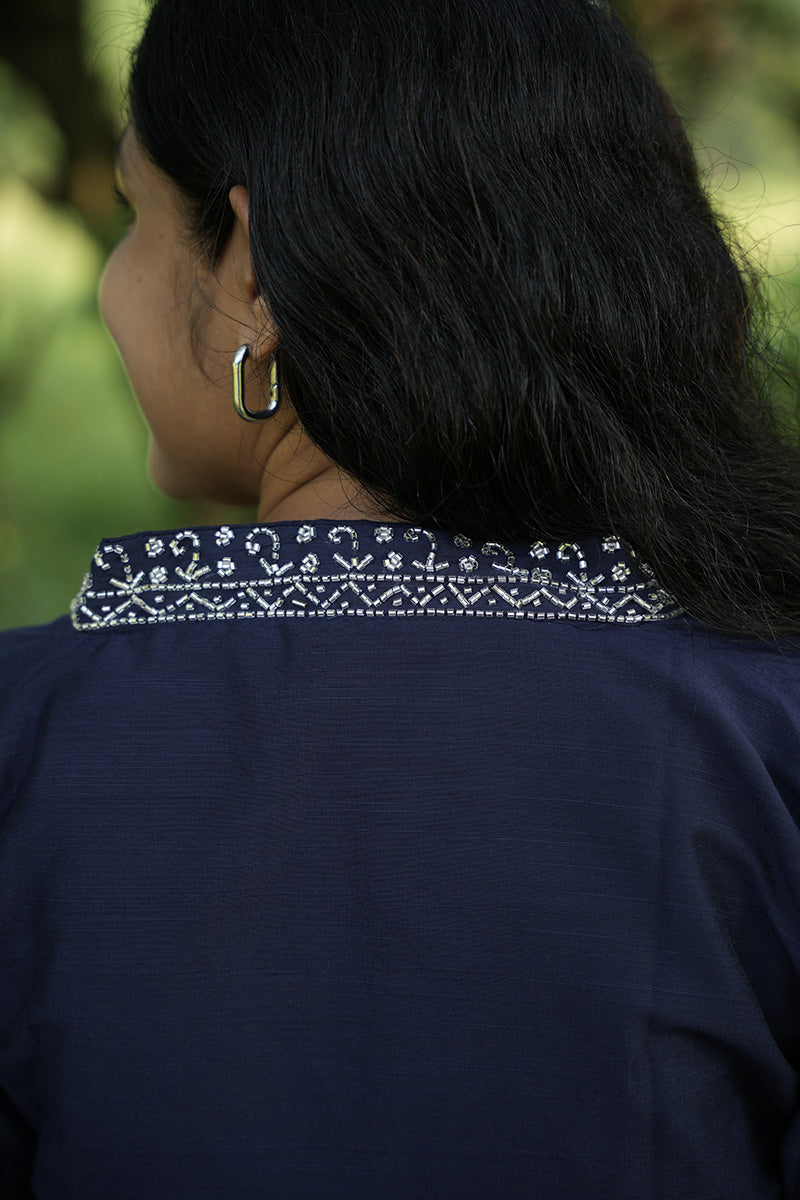 Soft Slub Cotton Kurti with Simple Shawl Neck & Side Slits - CLS0095