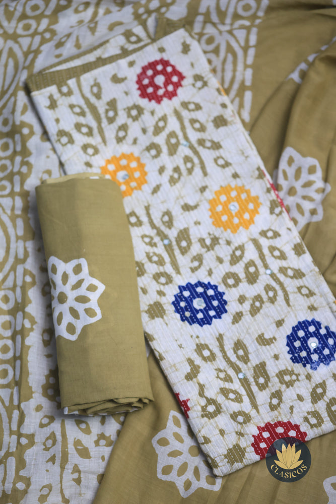 Beautiful printed unstitched cotton salwar suit set in soft pastel shades - CLS0145