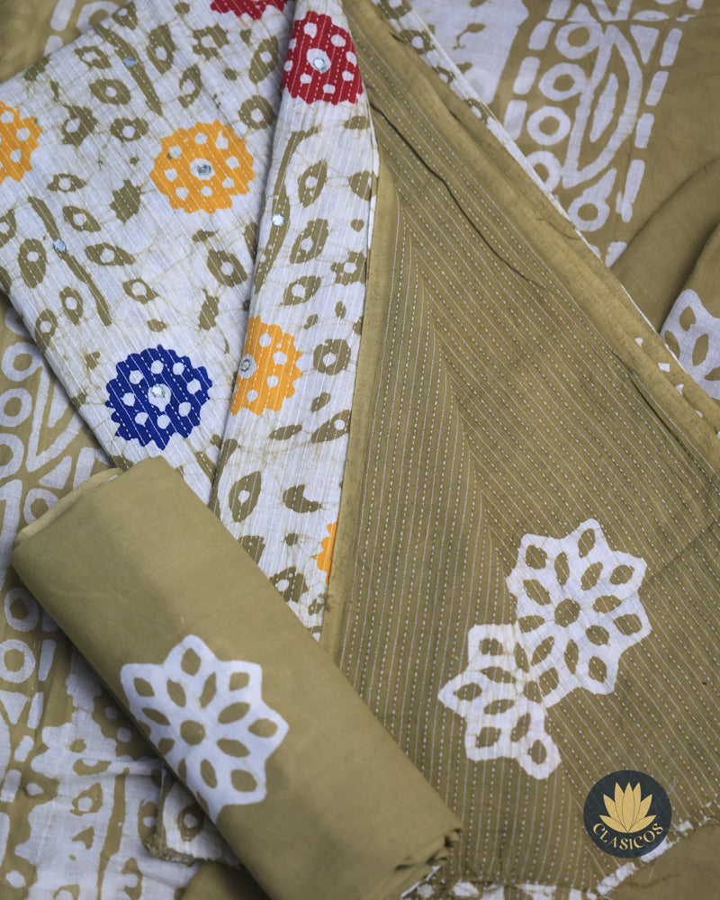 Beautiful printed unstitched cotton salwar suit set in soft pastel shades - CLS0145