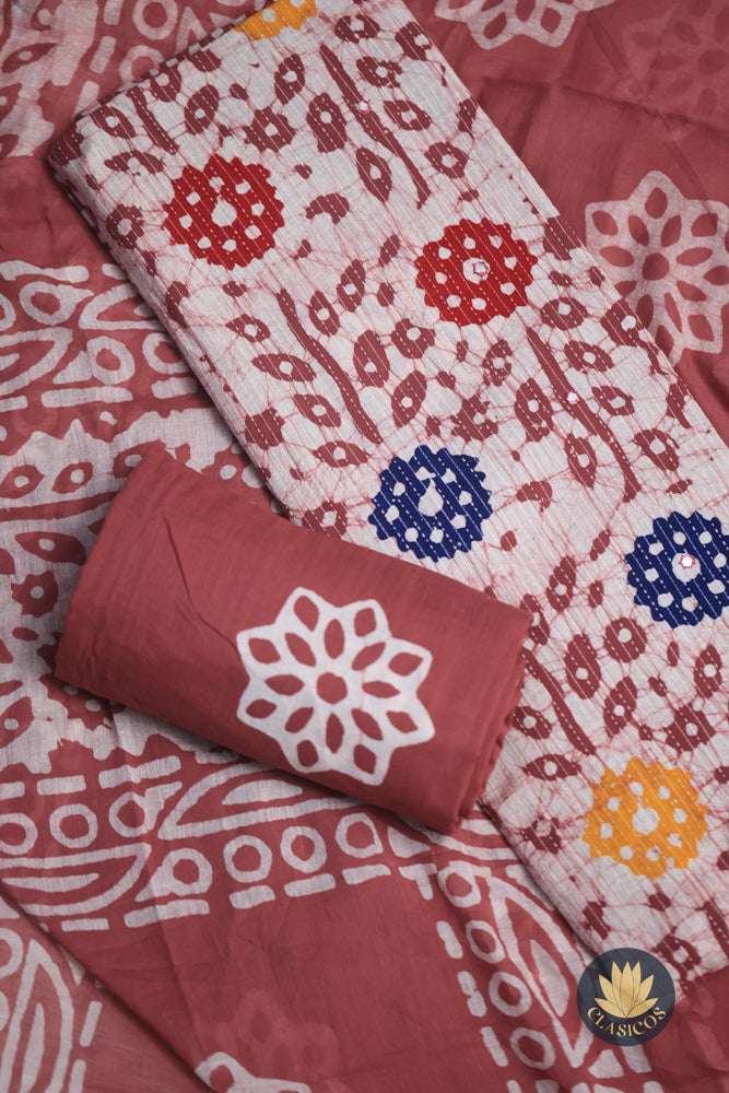 Beautiful printed unstitched cotton salwar suit set in soft pastel shades - CLS0145
