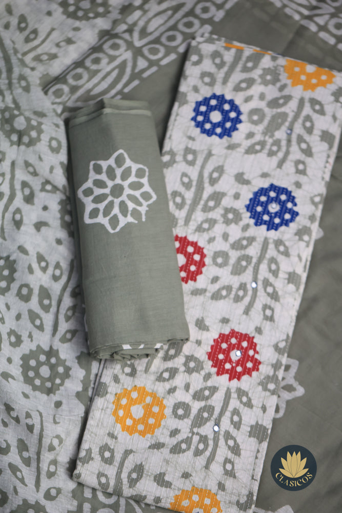 Beautiful printed unstitched cotton salwar suit set in soft pastel shades - CLS0145
