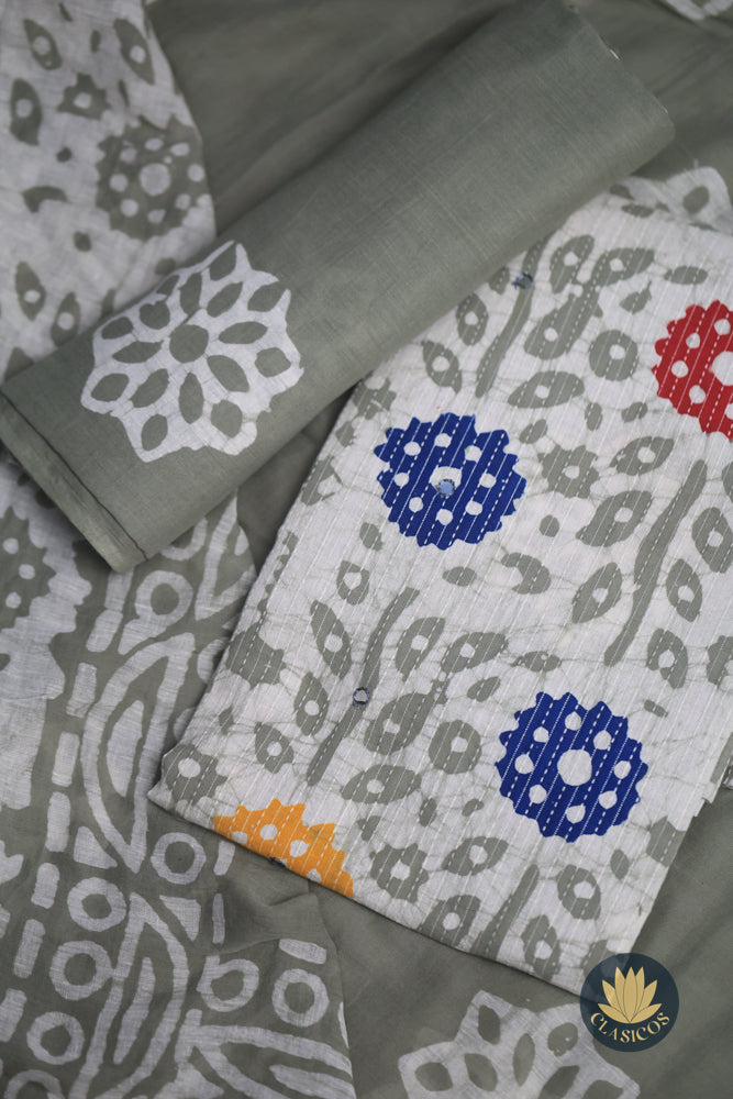 Beautiful printed unstitched cotton salwar suit set in soft pastel shades - CLS0145