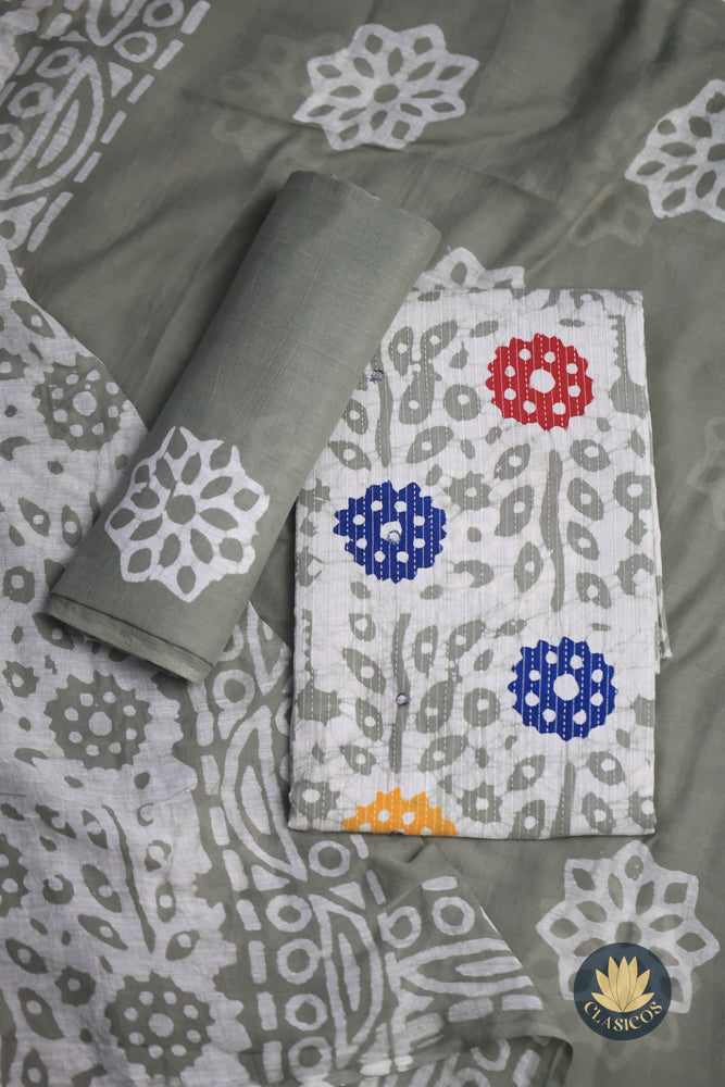 Beautiful printed unstitched cotton salwar suit set in soft pastel shades - CLS0145