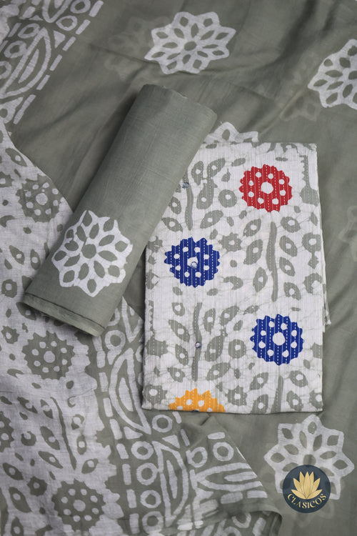 Beautiful printed unstitched cotton salwar suit set in soft pastel shades - CLS0145