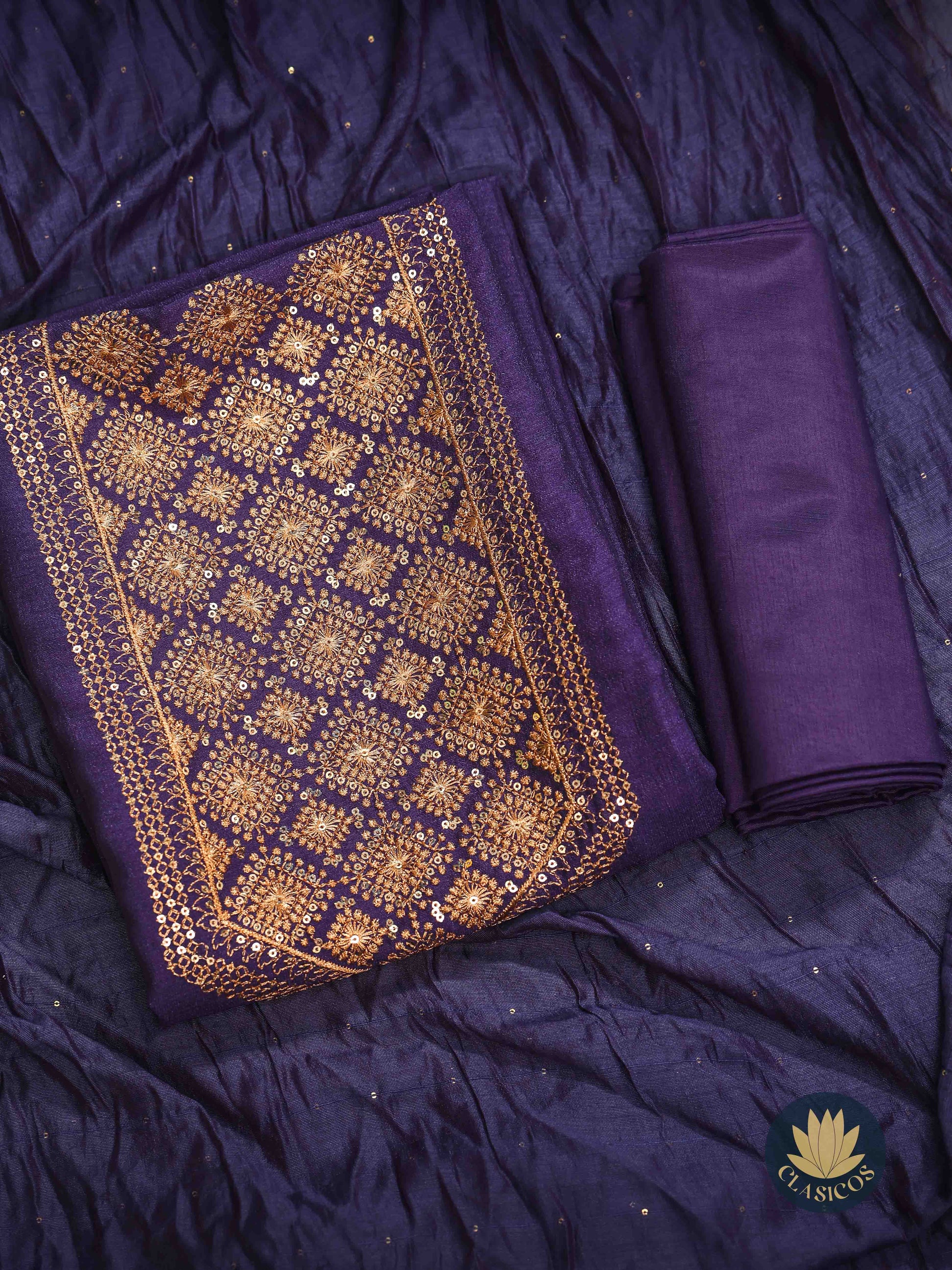 Vijithra Silk Unstitched Salwar Suit – Grace with a Touch of Glamour - CLS0149
