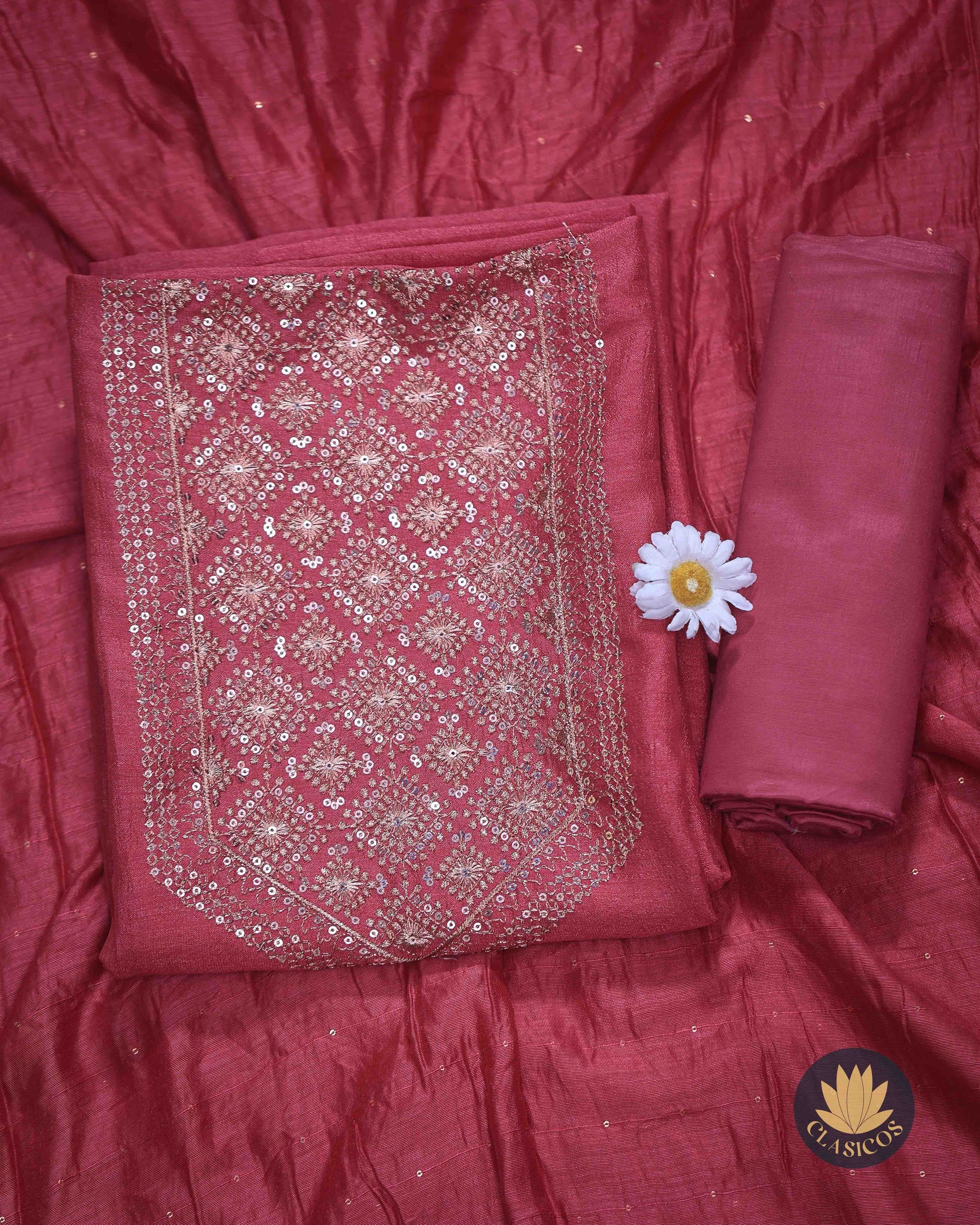 Vijithra Silk Unstitched Salwar Suit – Grace with a Touch of Glamour - CLS0149