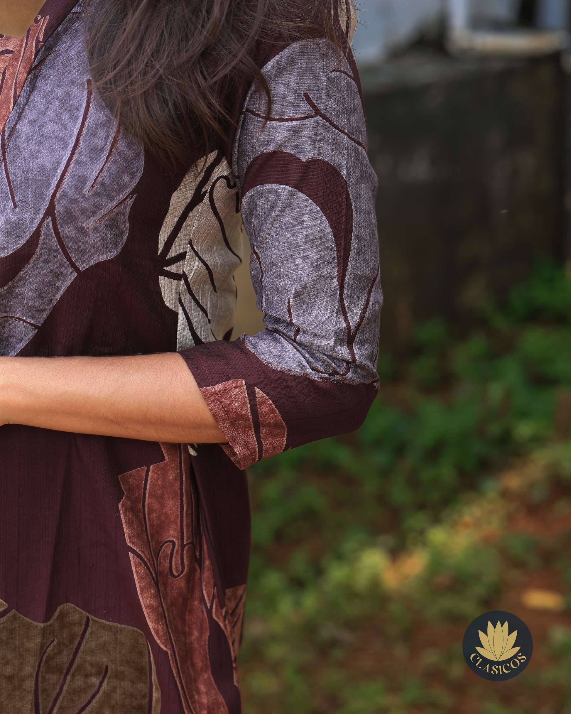 Printed Shawl-neck Kurti - CLS0163