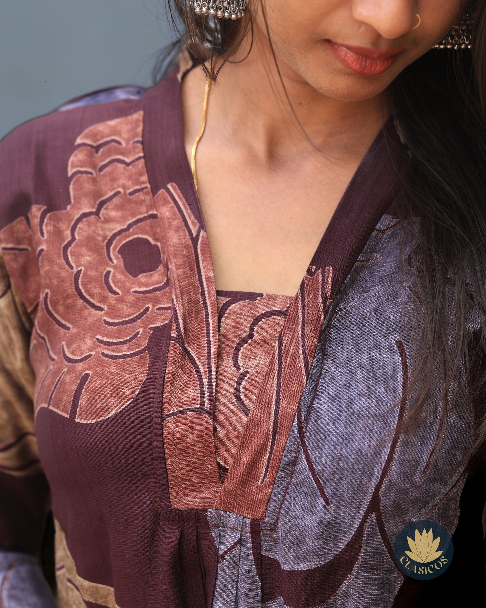 Printed Shawl-neck Kurti - CLS0163