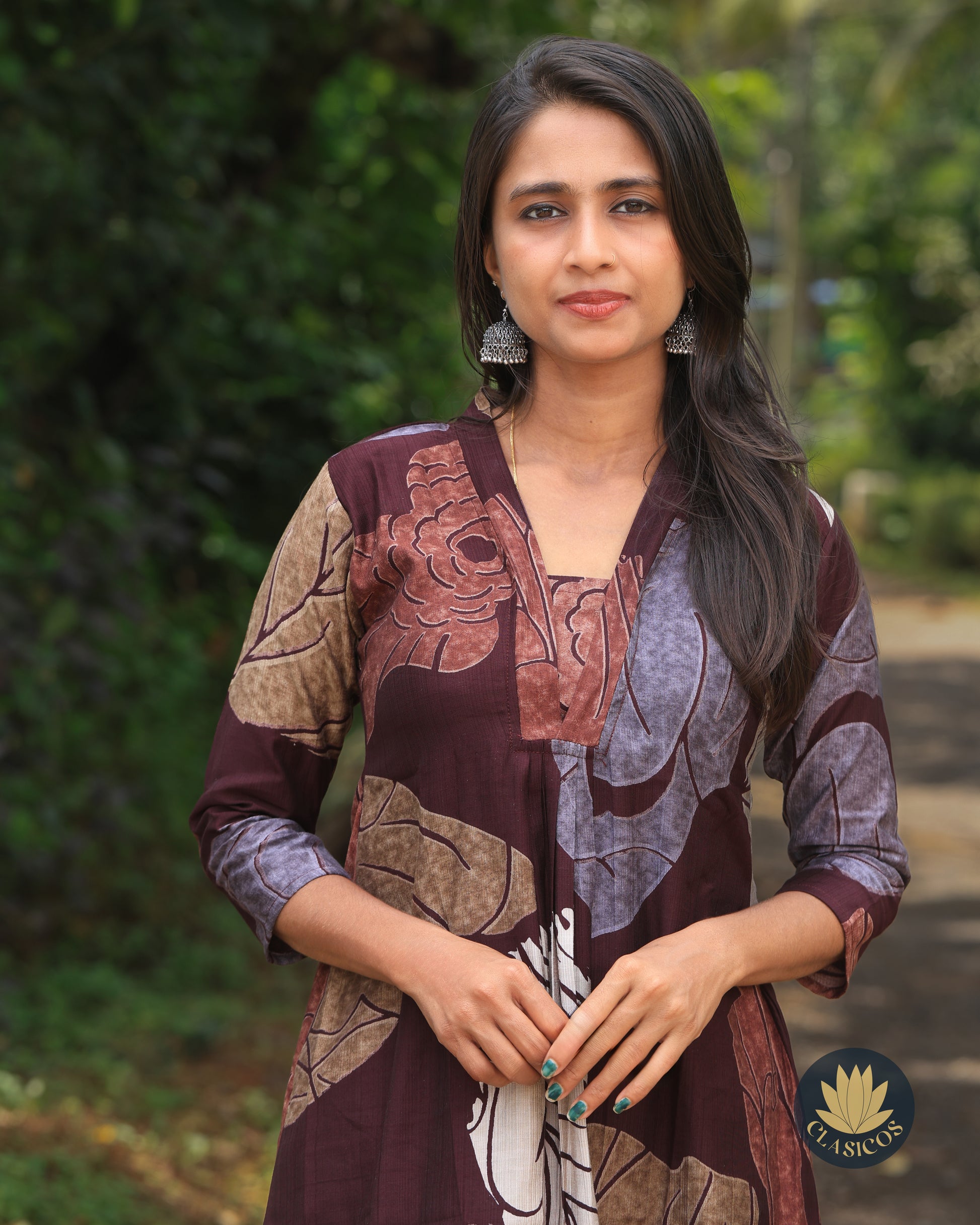 Printed Shawl-neck Kurti - CLS0163