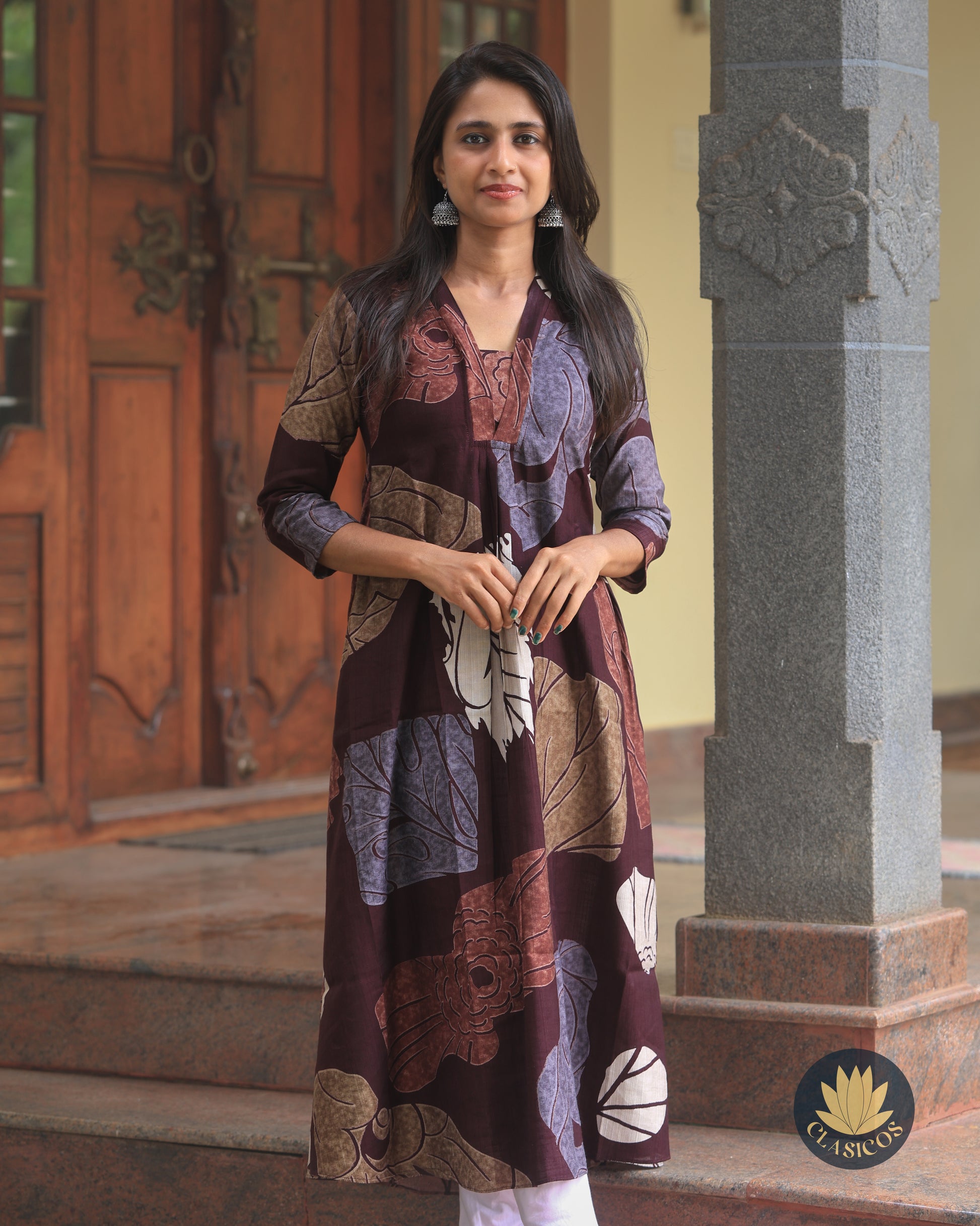 Printed Shawl-neck Kurti - CLS0163