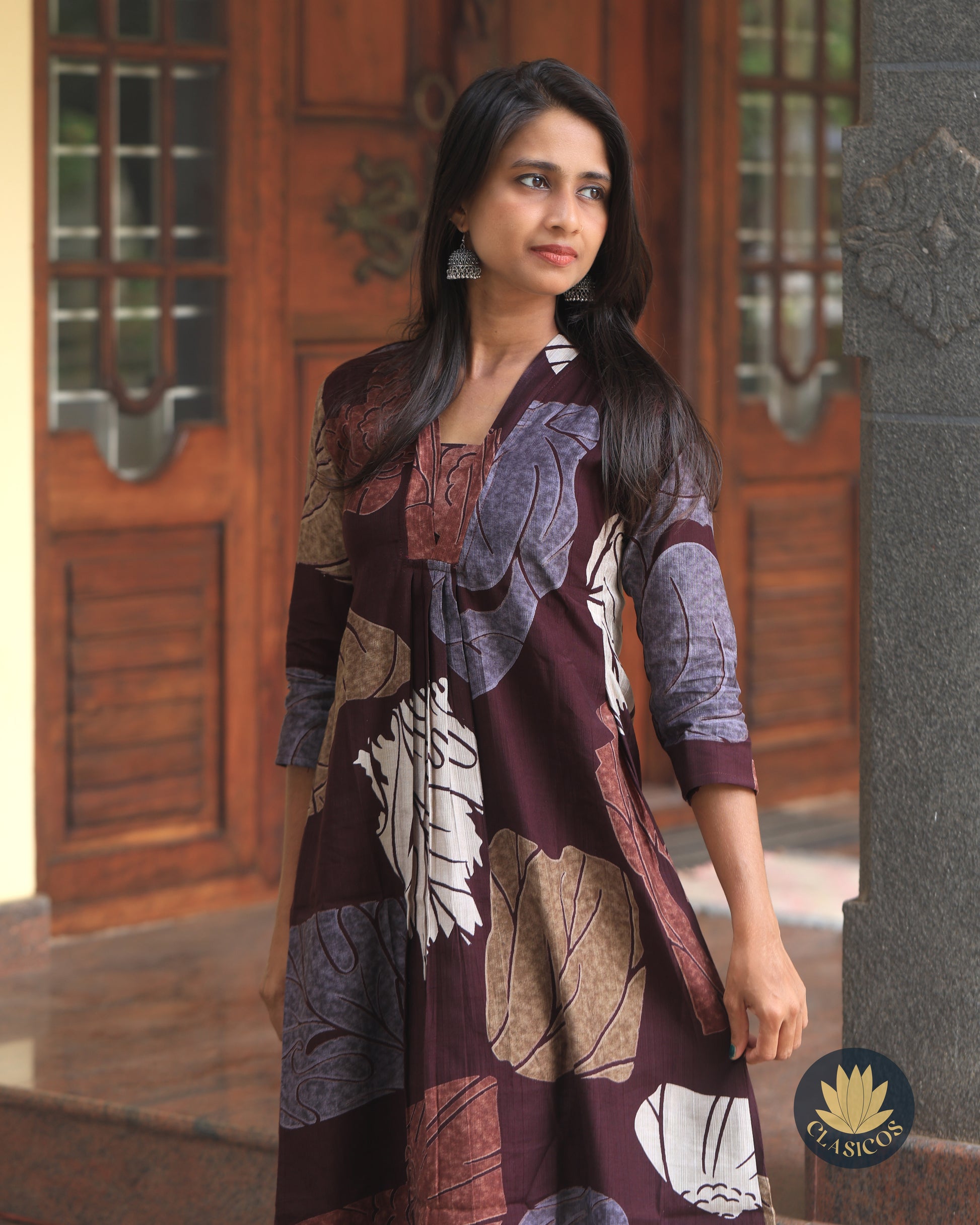 Printed Shawl-neck Kurti - CLS0163