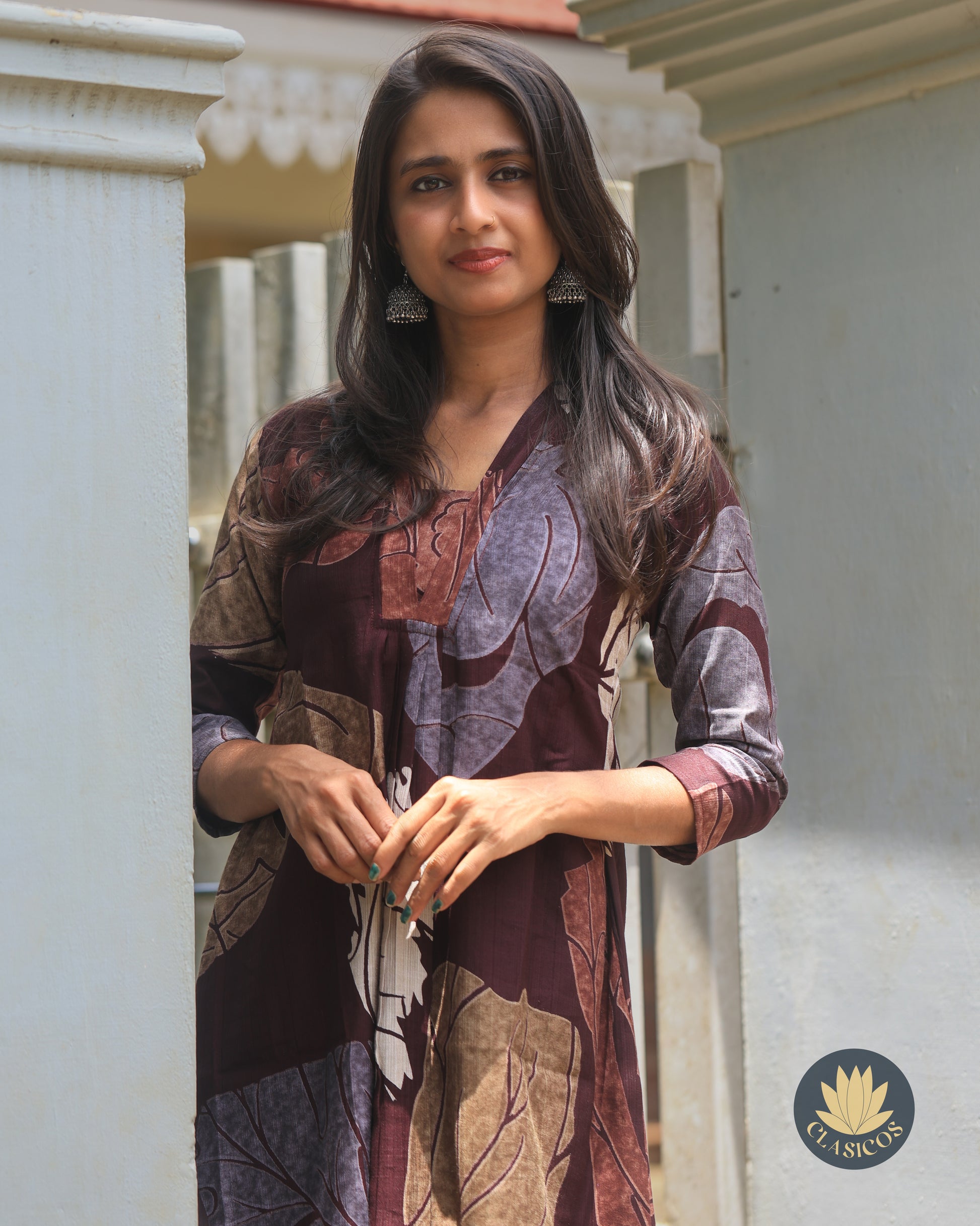 Printed Shawl-neck Kurti - CLS0163