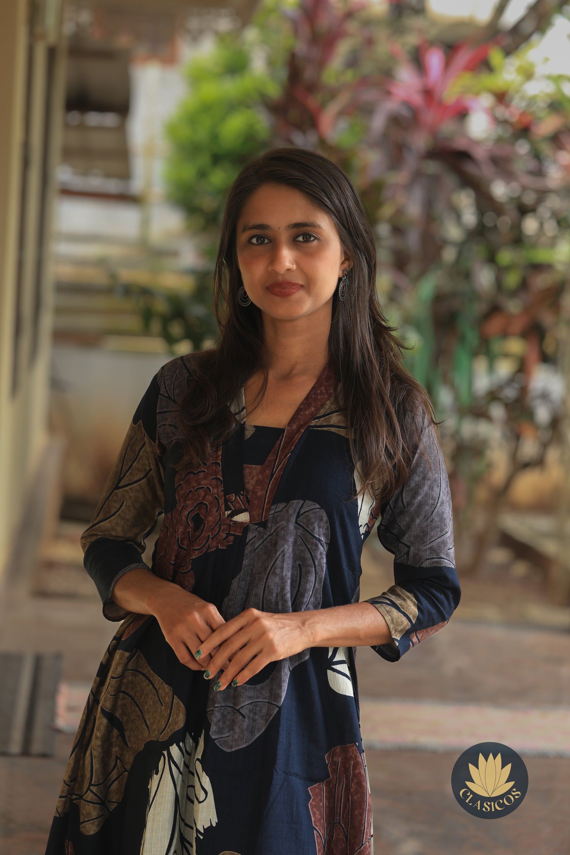 Printed Shawl-neck Kurti - CLS0163