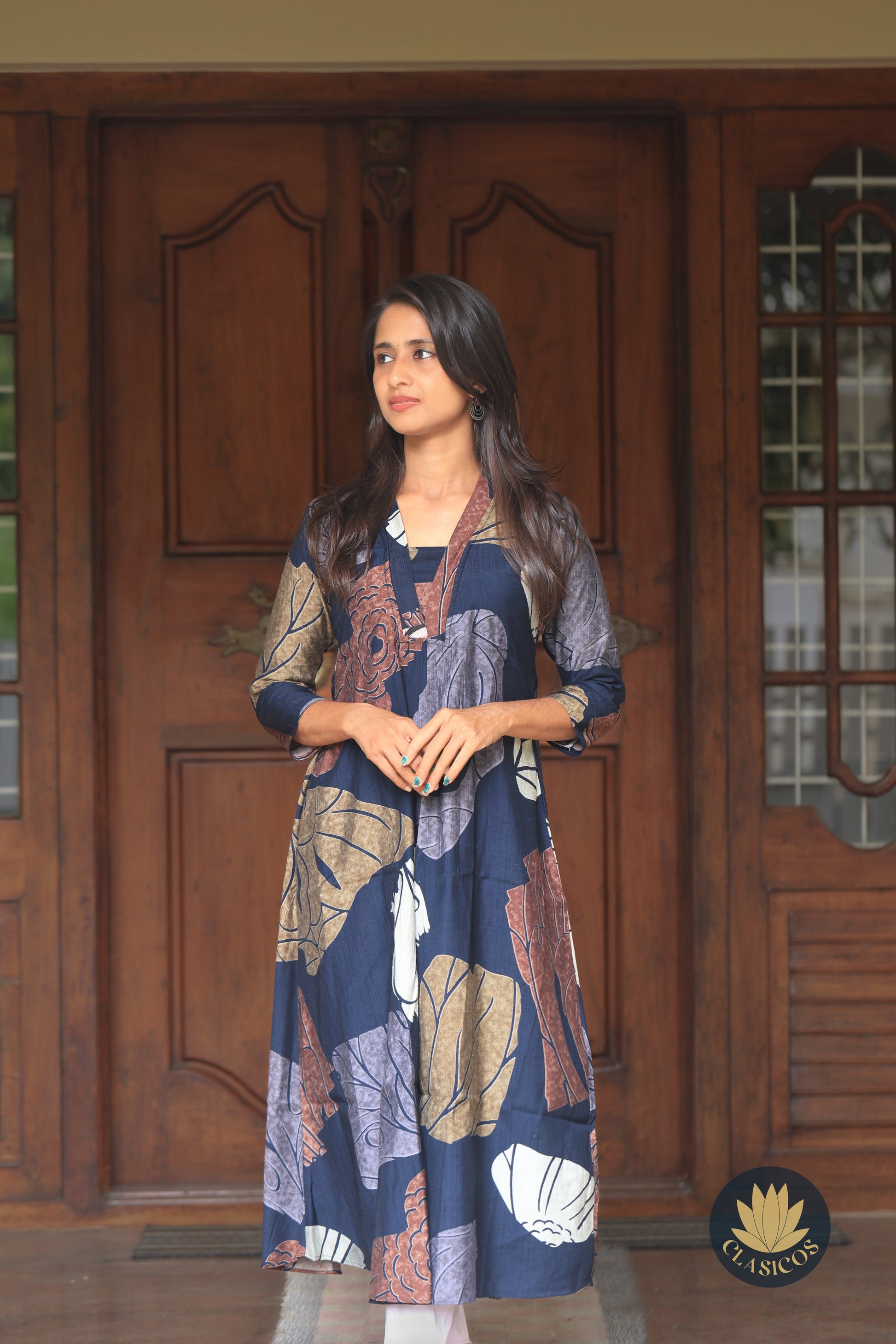 Printed Shawl-neck Kurti - CLS0163