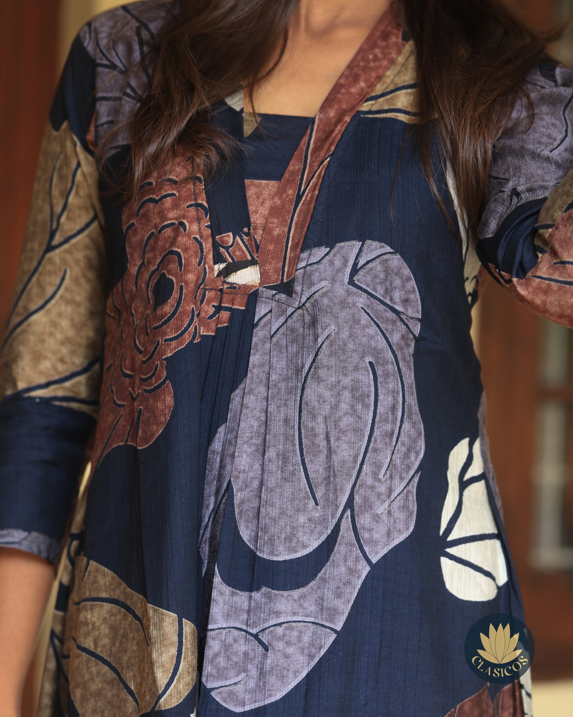 Printed Shawl-neck Kurti - CLS0163