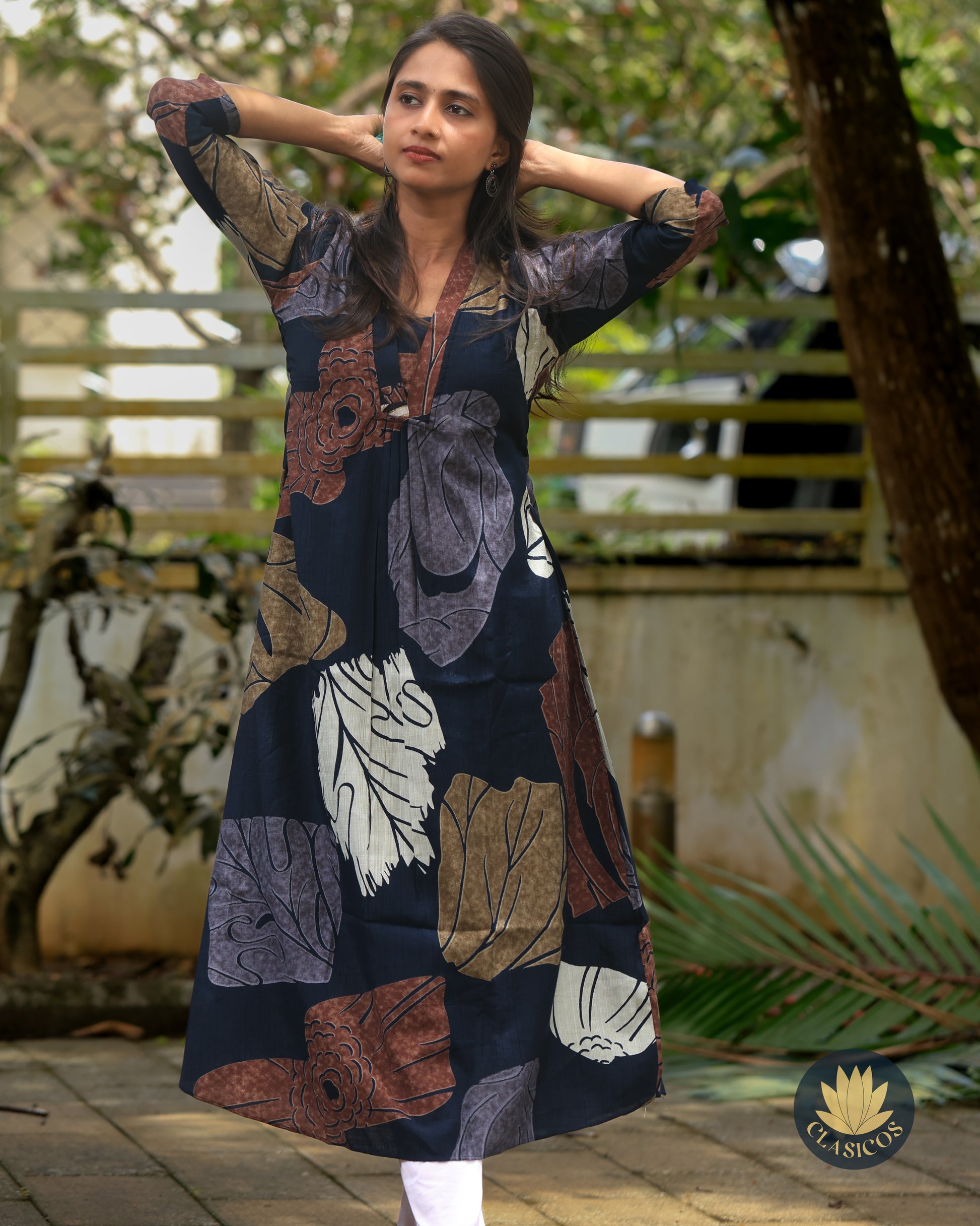 Printed Shawl-neck Kurti - CLS0163