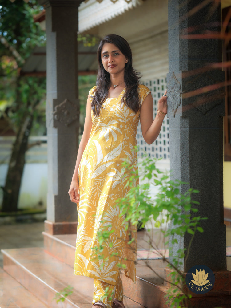 Warm Yellow Sleeveless Cotton Co-ord Set - CLS0159