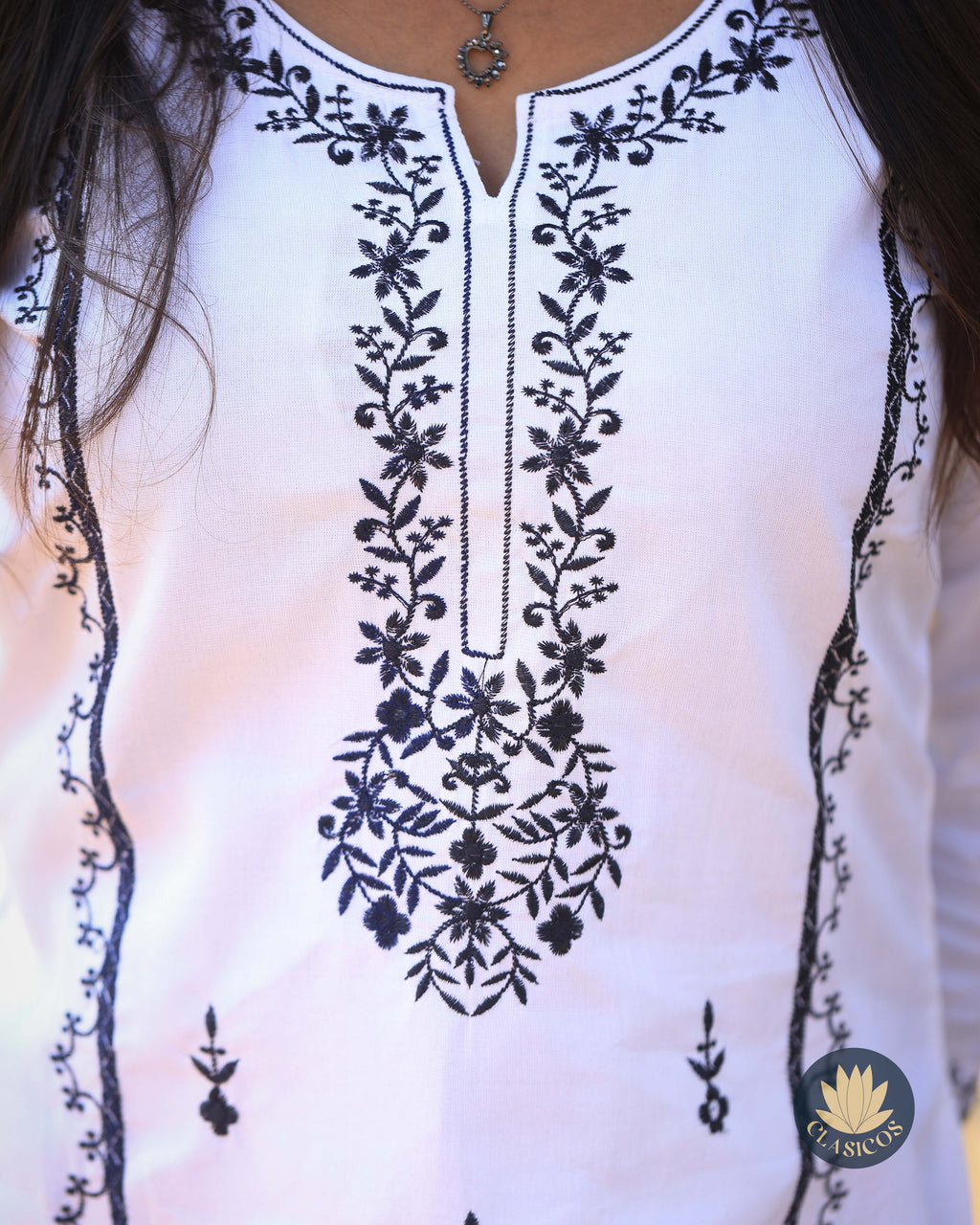 cotton embroidered Short Kurti - White - CLS0172