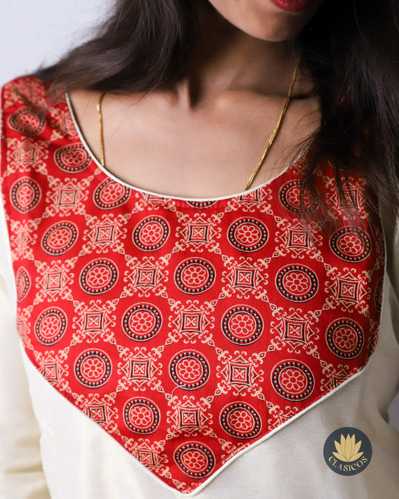 Tissue Slitted Kurti with Pure Cotton Ajrakh Patch - CLS0119