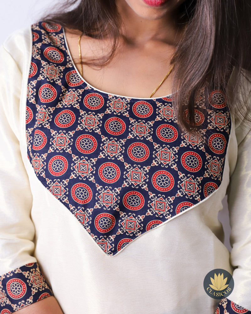 Tissue Slitted Kurti with Pure Cotton Ajrakh Patch - CLS0119