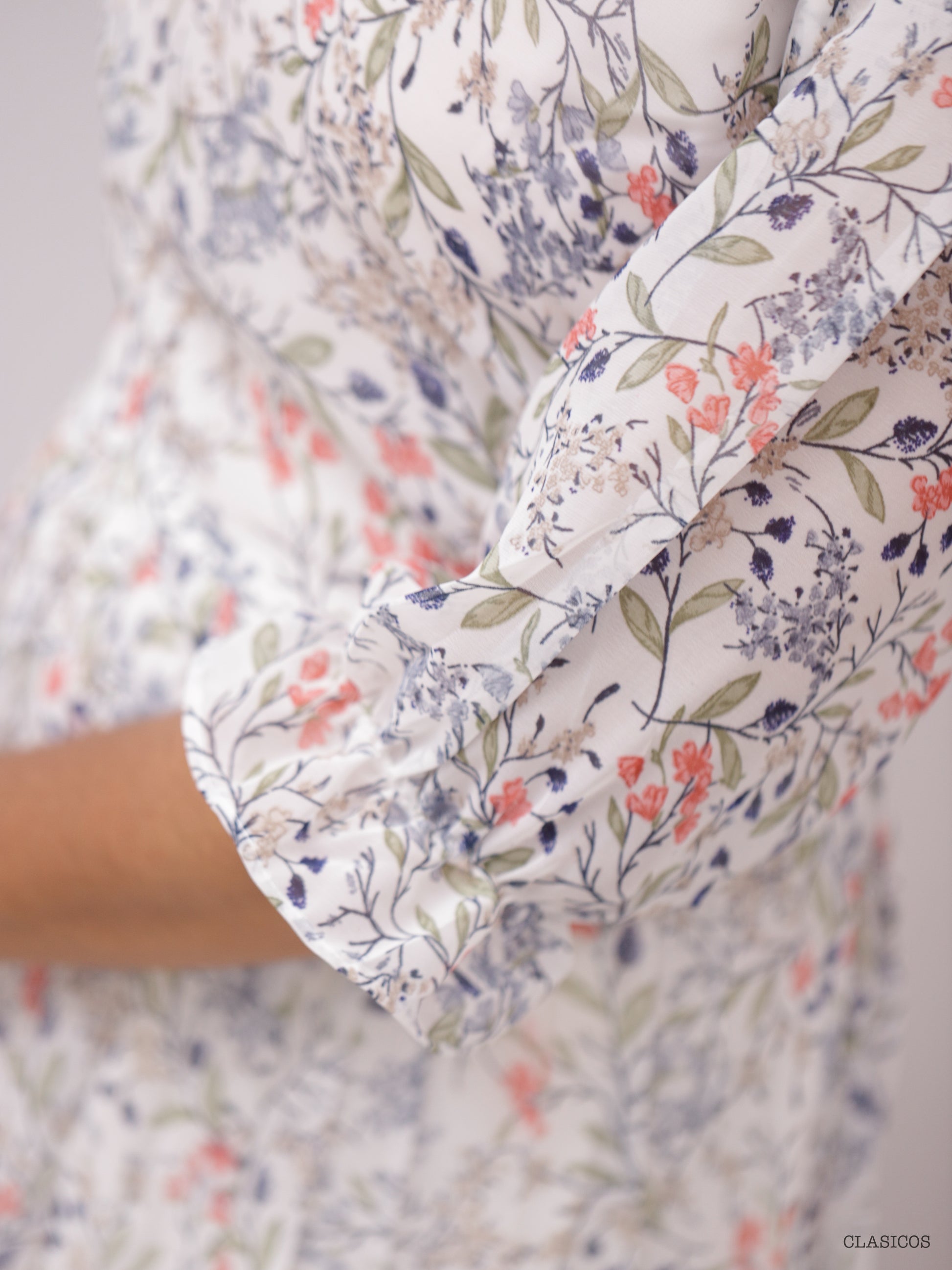 Floral Printed Geogette Dress - white green