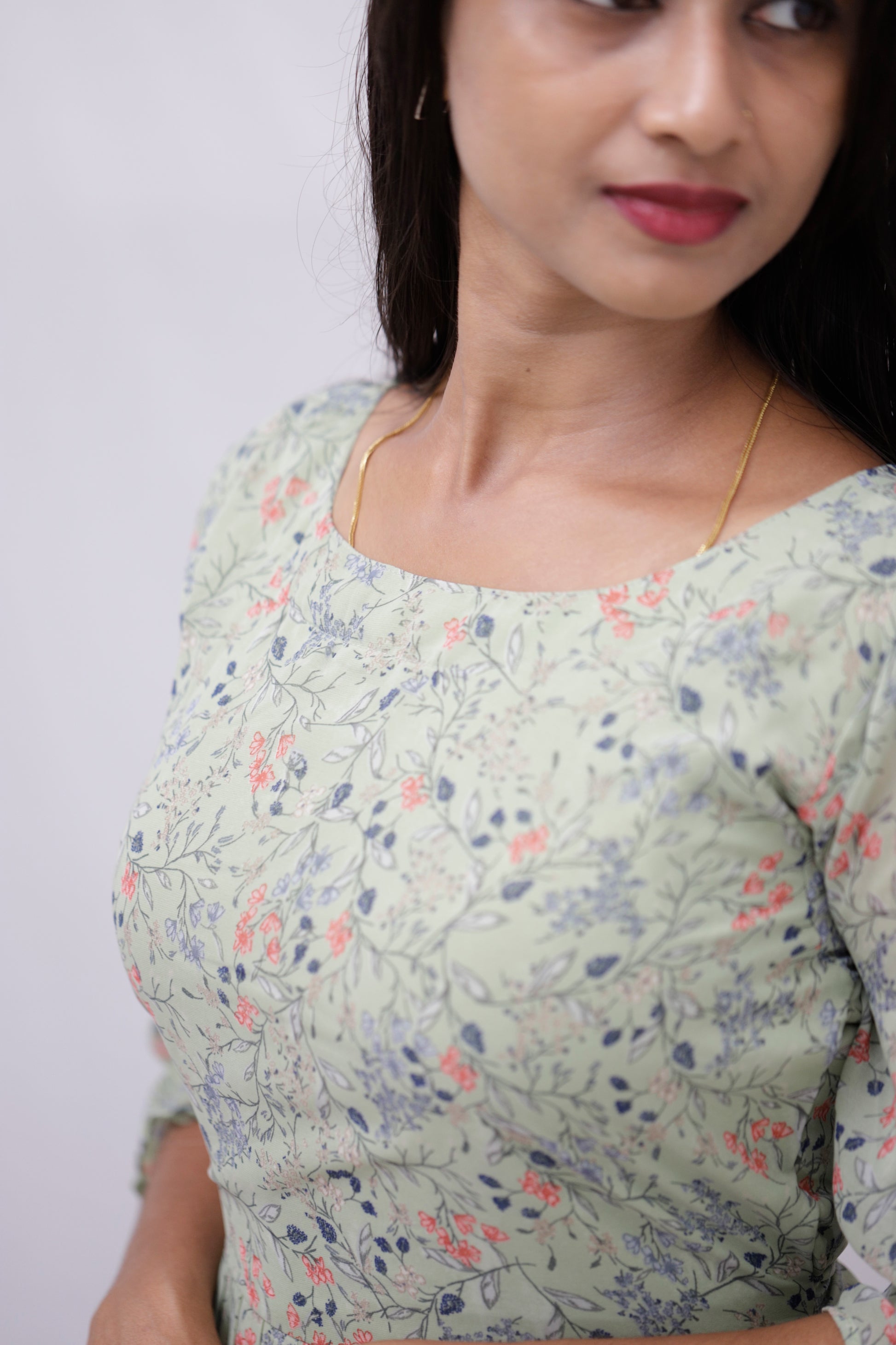 Floral Printed Geogette Dress - white green