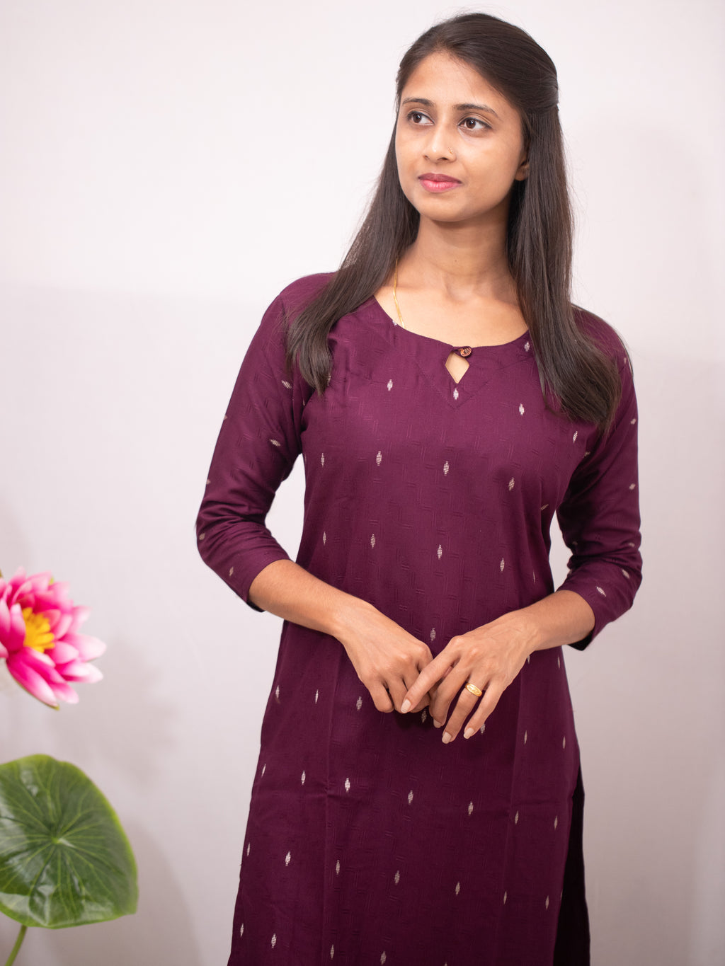 Cotton Slitted Casual with buttas - green and wine shade