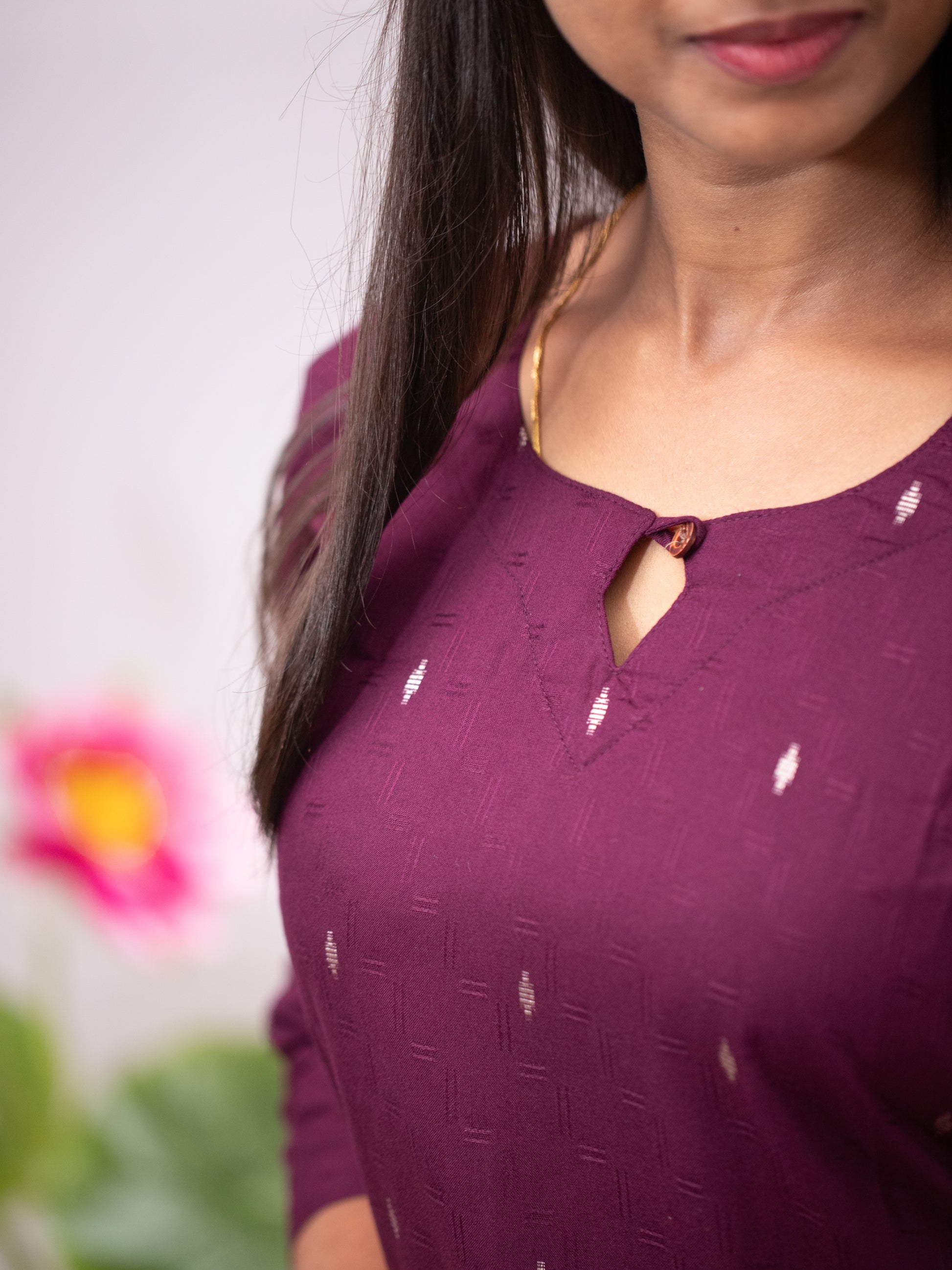 Cotton Slitted Casual with buttas - green and wine shade