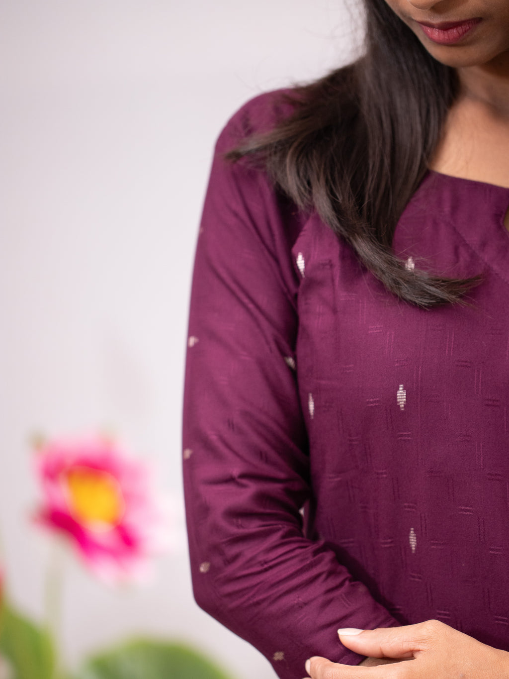 Cotton Slitted Casual with buttas - green and wine shade