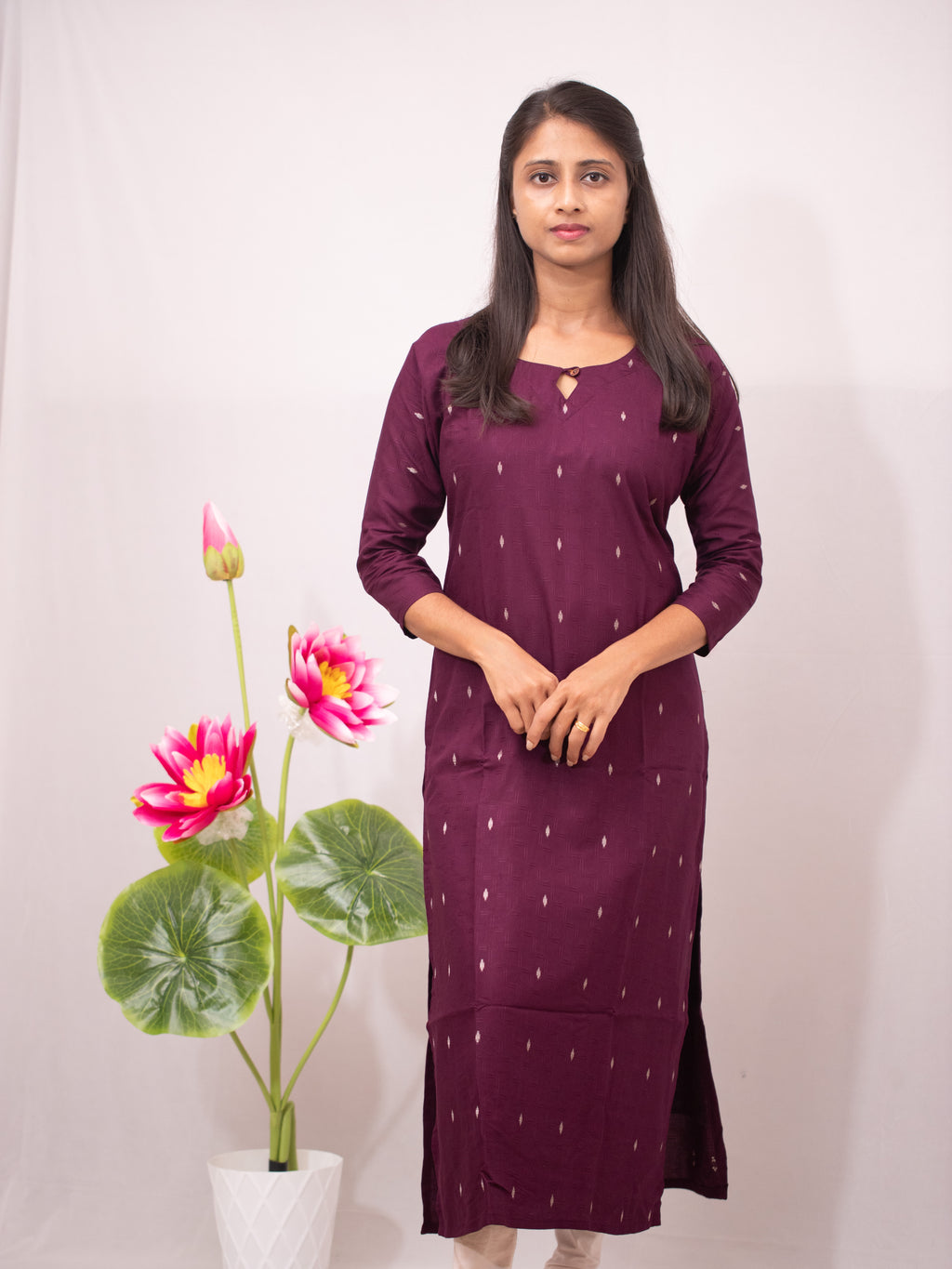 Cotton Slitted Casual with buttas - green and wine shade