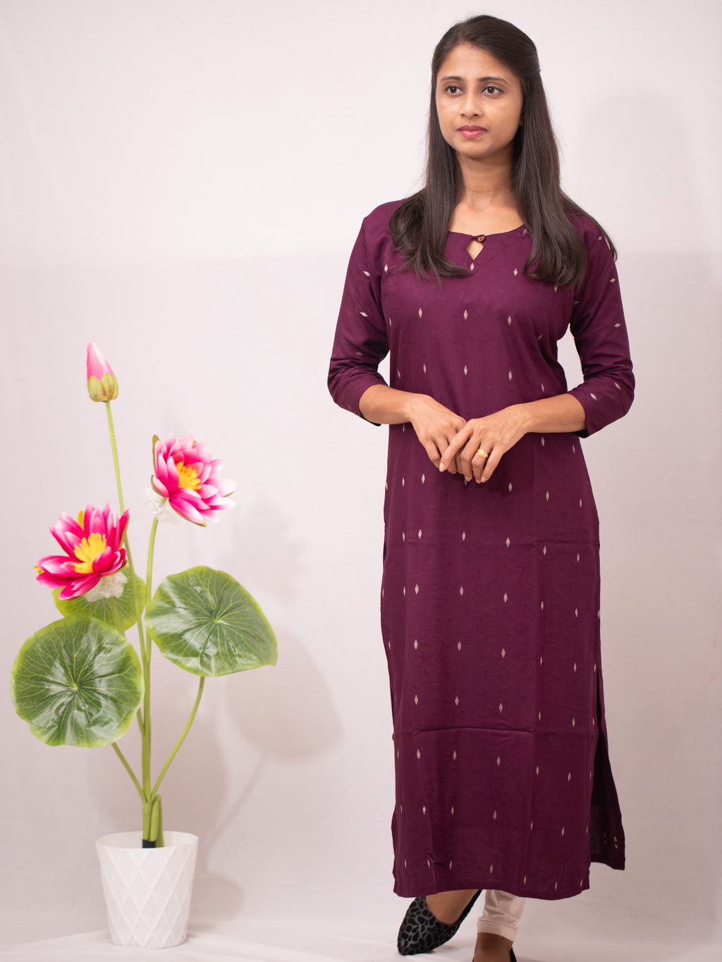 Cotton Slitted Casual with buttas - green and wine shade