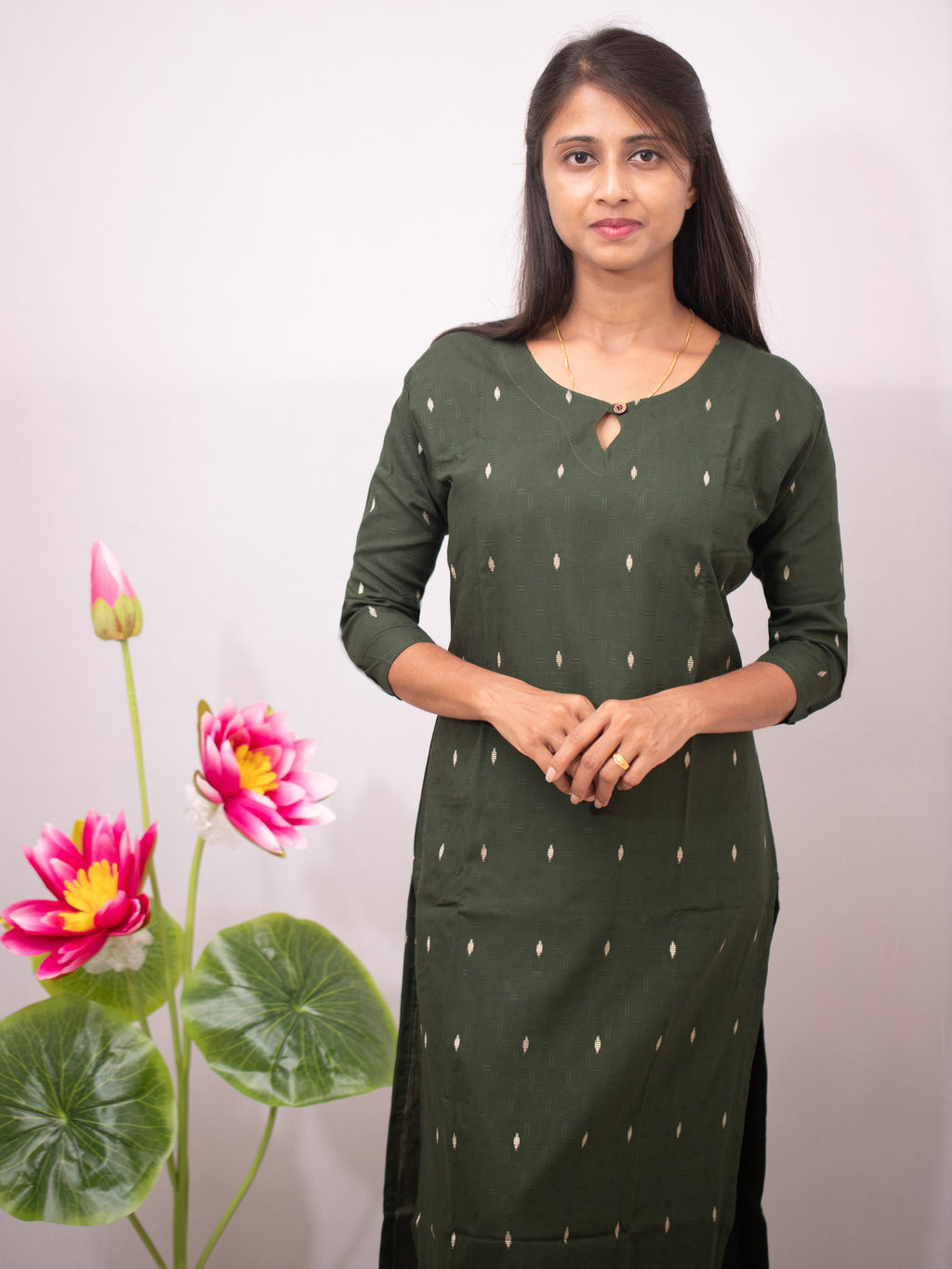 Cotton Slitted Casual with buttas - green and wine shade