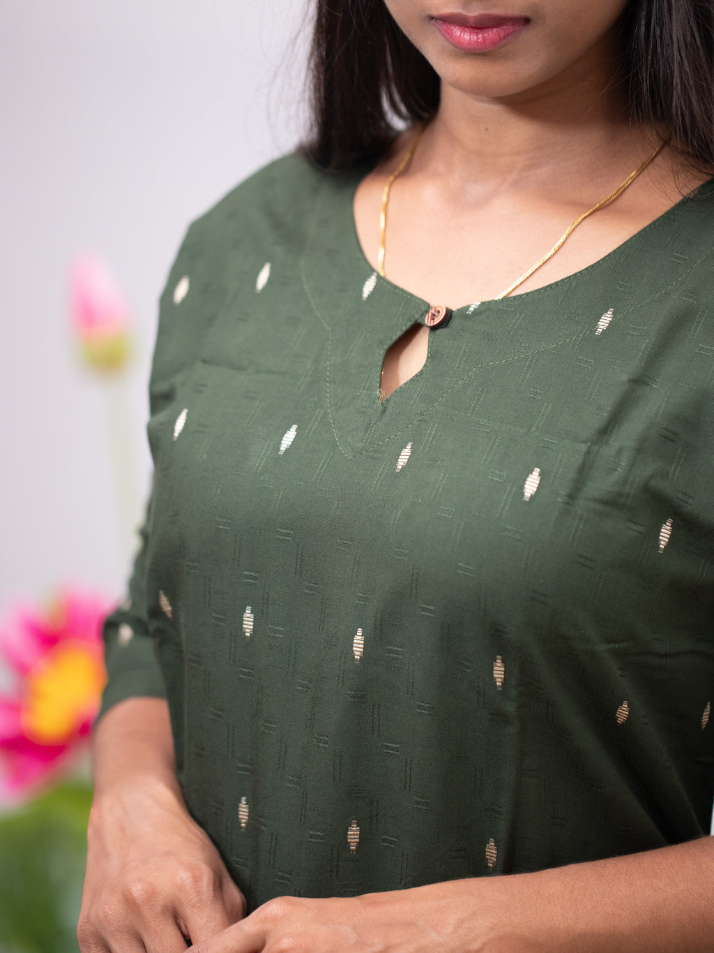 Cotton Slitted Casual with buttas - green and wine shade