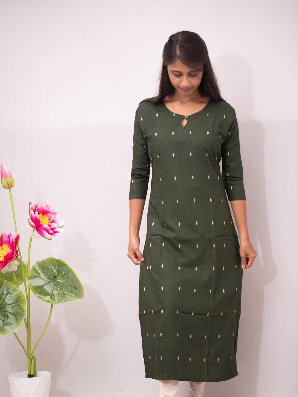 Cotton Slitted Casual with buttas - green and wine shade