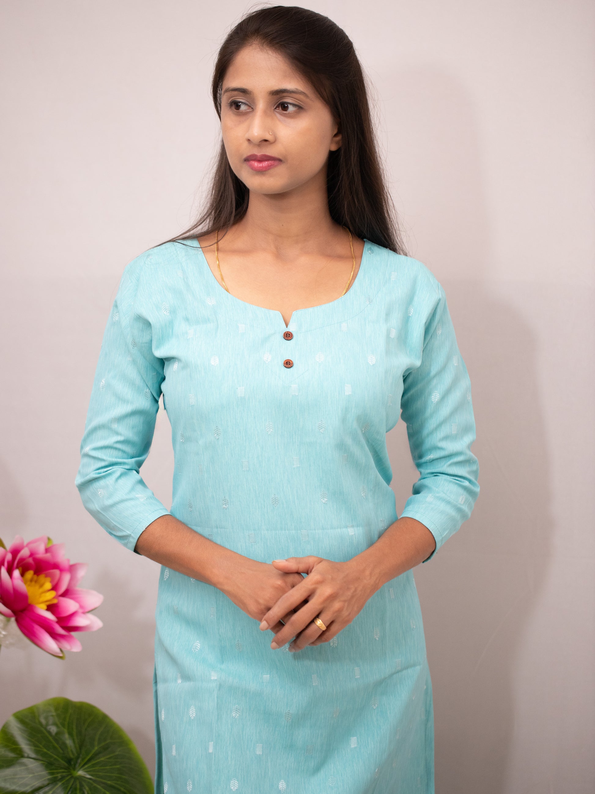 Cotton Casual with buttas - green and blue