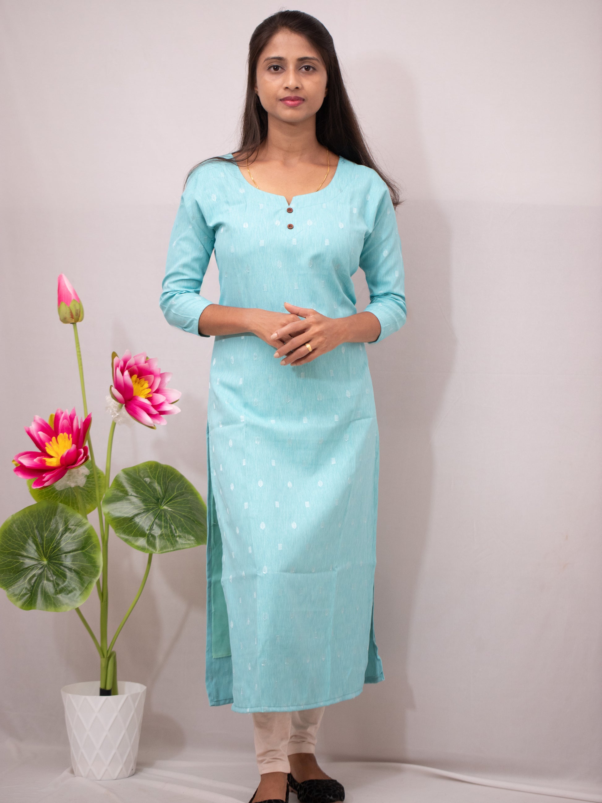 Cotton Casual with buttas - green and blue